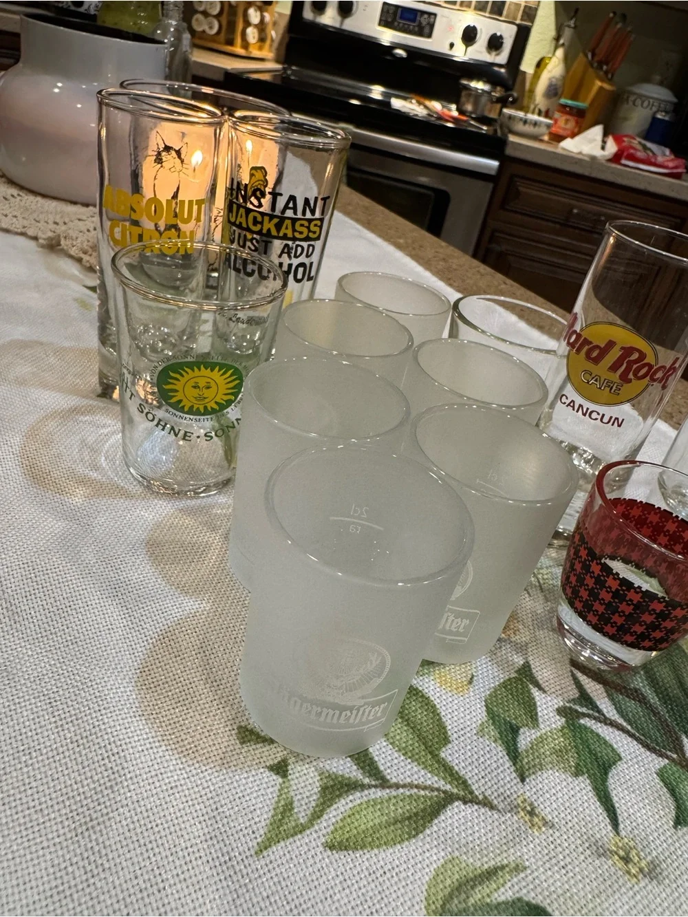 14 Mixed Shot Glass Set with Assorted Logos and Designs